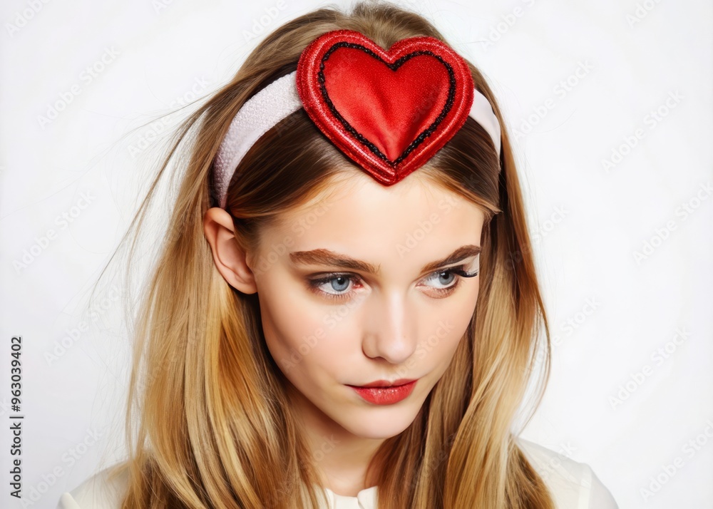 Quirky heart headband with oversized and embroidered heart logo for playful and youthful mood Quirky heart headband with oversized and embroidered heart logo for playful and youthful mood