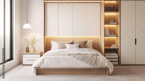 Bedroom with multifunctional furniture and storage photo