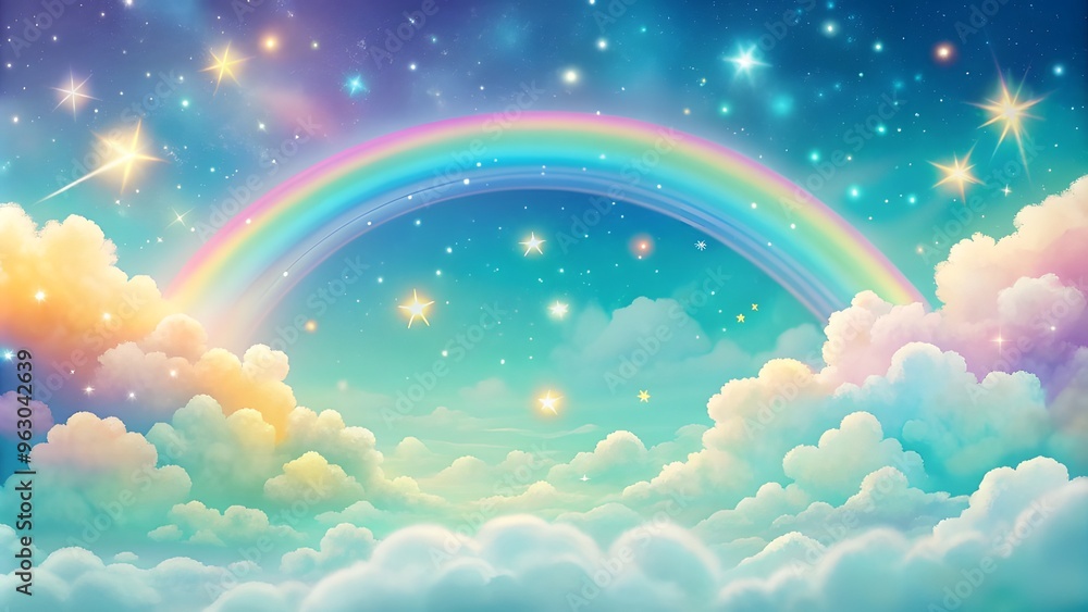 Holographic fantasy rainbow background with clouds and stars. Pastel color sky. Magical landscape, abstract fabulous pattern. Cute candy wallpaper. whimsical digital rainbow background Holographic fantasy rainbow background with clouds and stars. Pastel color sky. Magical landscape, abstract fabulous pattern. Cute candy wallpaper. whimsical digital rainbow background