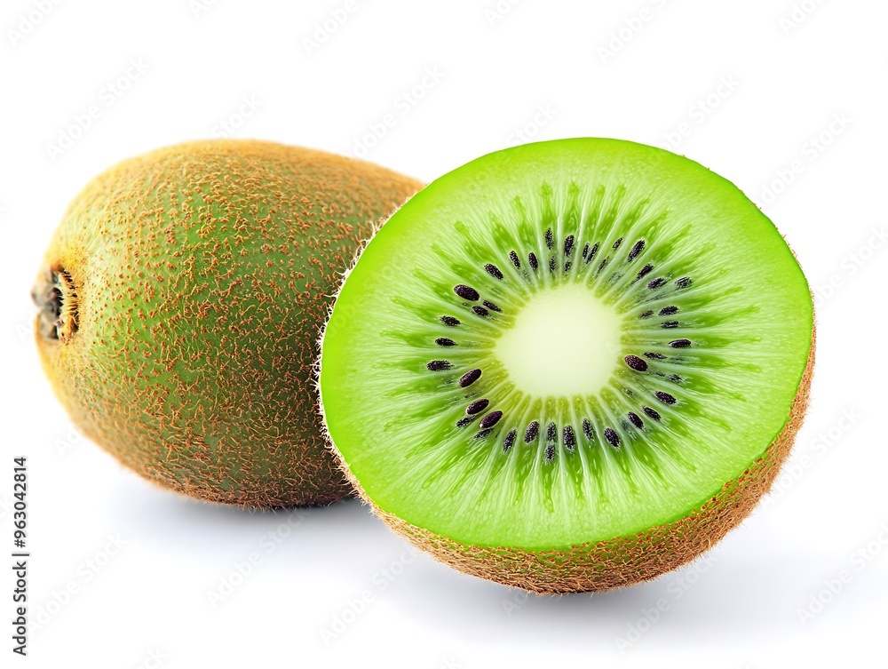 Isolated kiwi. One kiwi fruit cut in halves isolated on white background with clipping path Isolated kiwi. One kiwi fruit cut in halves isolated on white background with clipping path