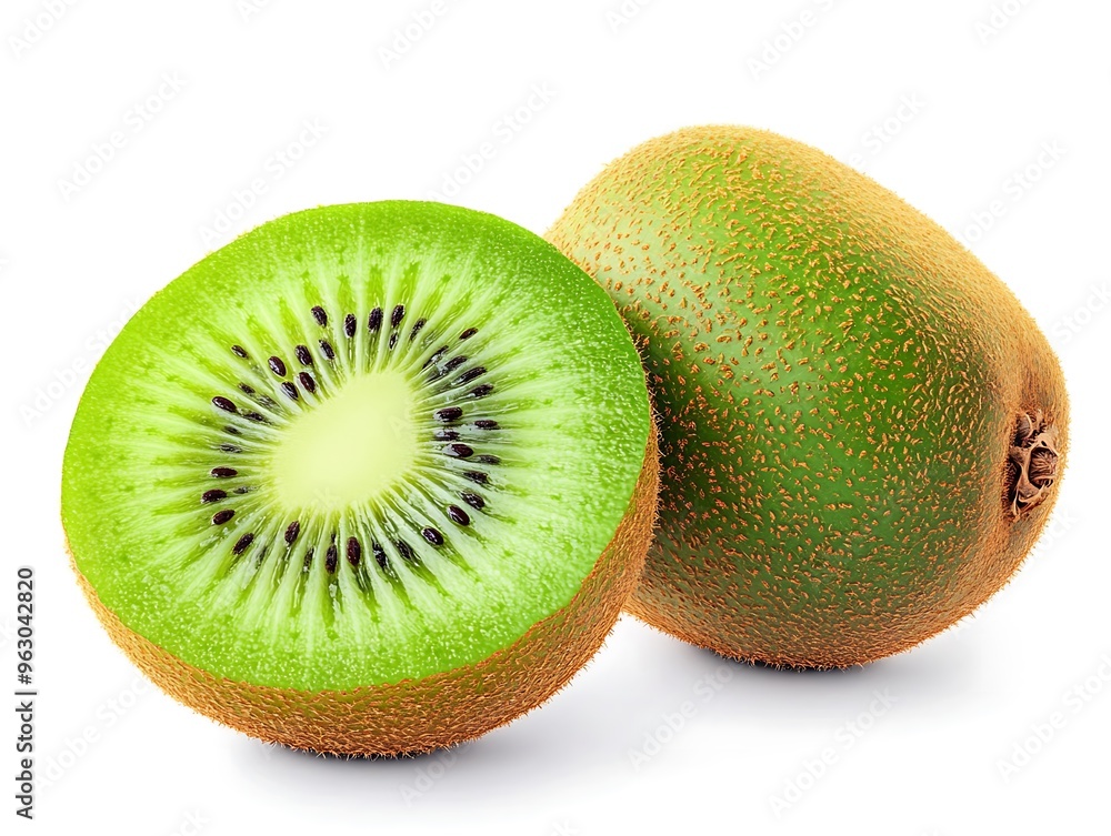 Isolated kiwi. One kiwi fruit cut in halves isolated on white background with clipping path Isolated kiwi. One kiwi fruit cut in halves isolated on white background with clipping path