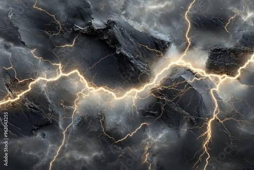 Dramatic stormy sky with lightning bolts and dark clouds