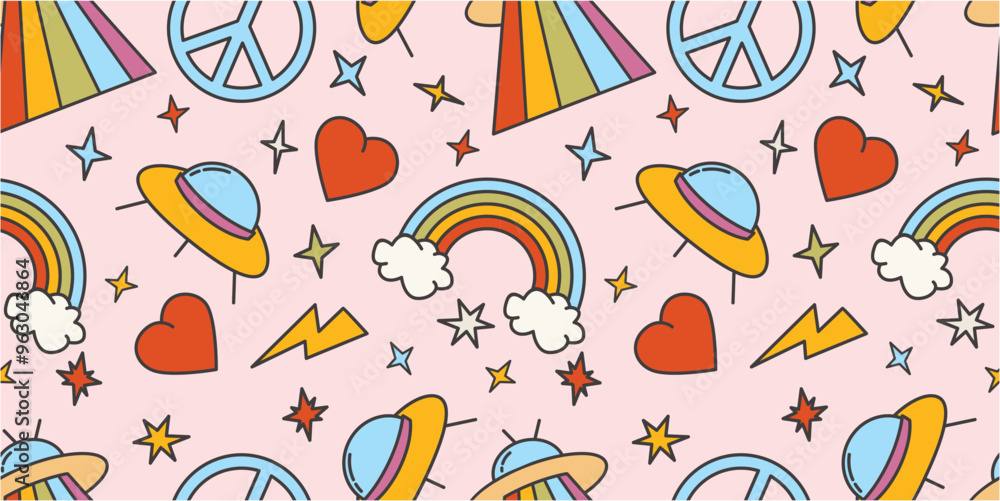Obraz premium Retro groovy seamless pattern backgrounds