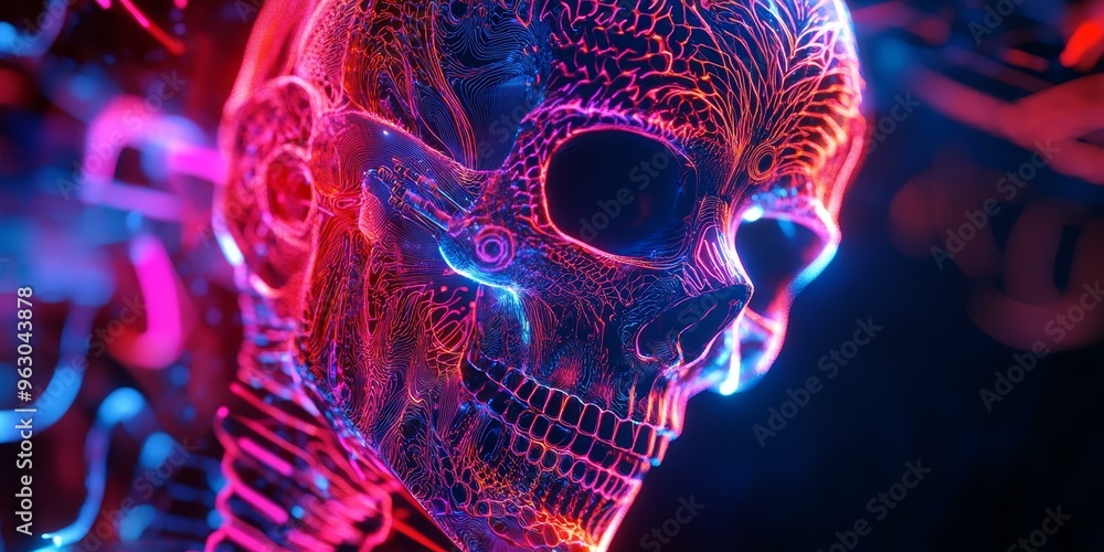 Neon skull with intricate detail. Neon skull with intricate detail.