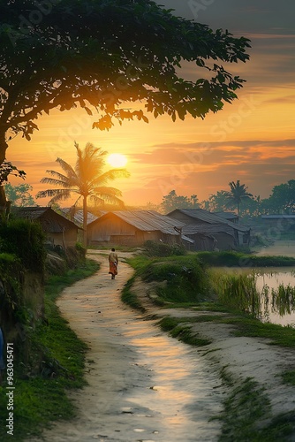Village road of Bangladesh during sunset