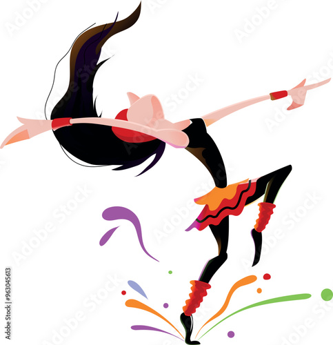 ballerina dancing with flowing hair - color and movements - bliss joy - light and shadow waltz in this dance of art