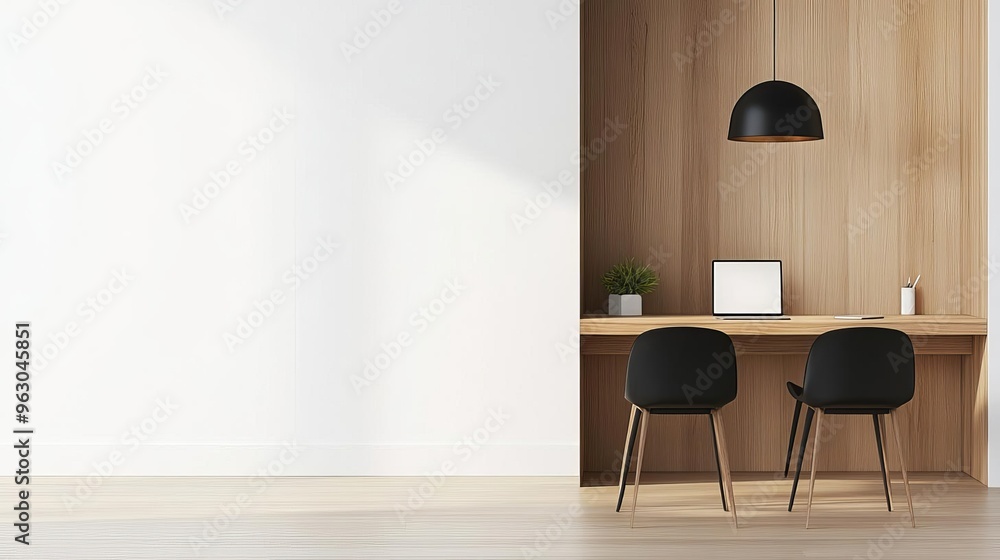 Fototapeta premium Minimalist dining area with a built-in office nook, practical and stylish