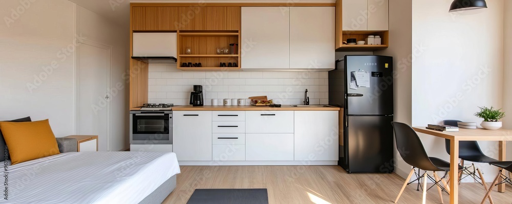 Minimalist studio with convertible spaces for various activities Minimalist studio with convertible spaces for various activities