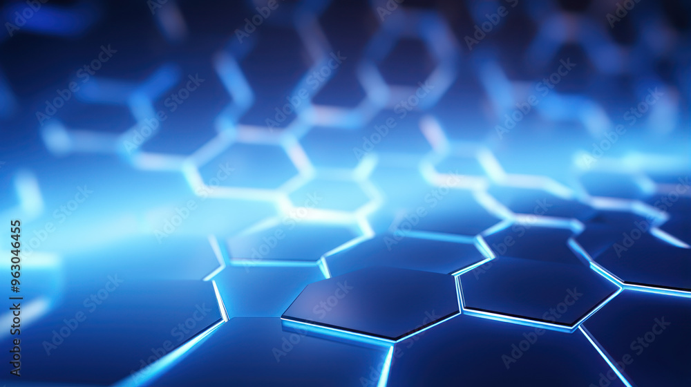 Blue hexagon background. Hexagonal structure, honeycomb pattern, metallic. Illuminated outlines. Depth and three-dimensionality. Modern, geometric, futuristic and technological design. Blue hexagon background. Hexagonal structure, honeycomb pattern, metallic. Illuminated outlines. Depth and three-dimensionality. Modern, geometric, futuristic and technological design.