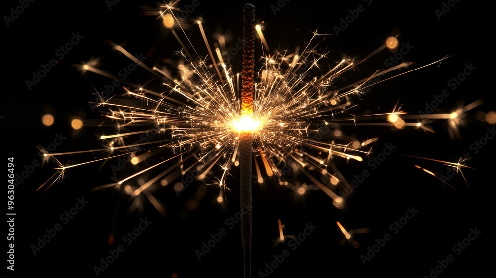 Close-up of a glowing sparkler firework against a black background with copy space. New year party concept. Close-up of a glowing sparkler firework against a black background with copy space. New year party concept.