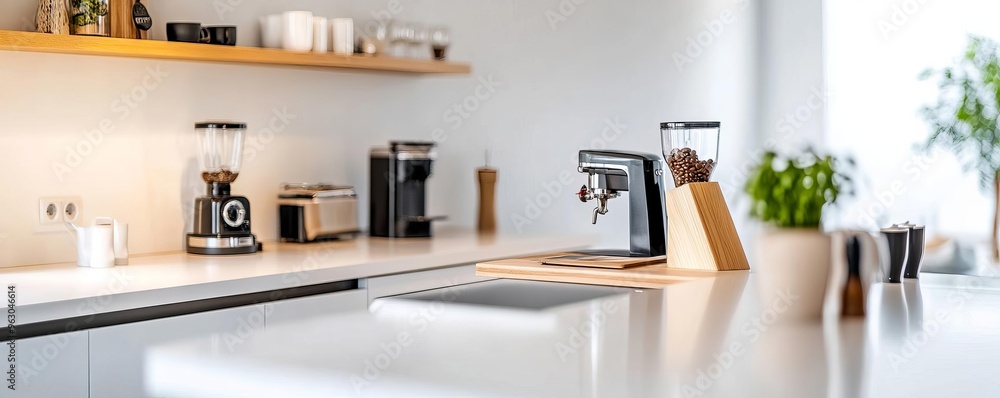 Modern kitchen with a barista corner and work area, culinary and creative fusion Modern kitchen with a barista corner and work area, culinary and creative fusion
