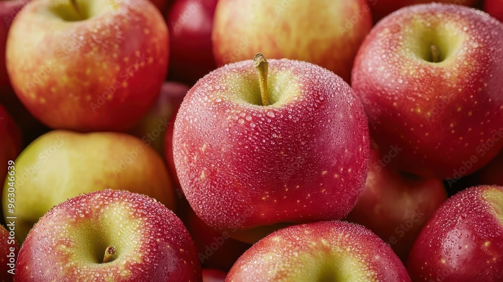 Detailed slow-motion shot of dew-covered apples in cold storage Detailed slow-motion shot of dew-covered apples in cold storage