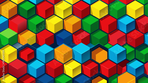 Abstract red, yellow, green, and blue 3d hexagons background