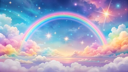Ingelijste posters Regenboog Holografische pastelhemel met snoepwolken  © designhunt