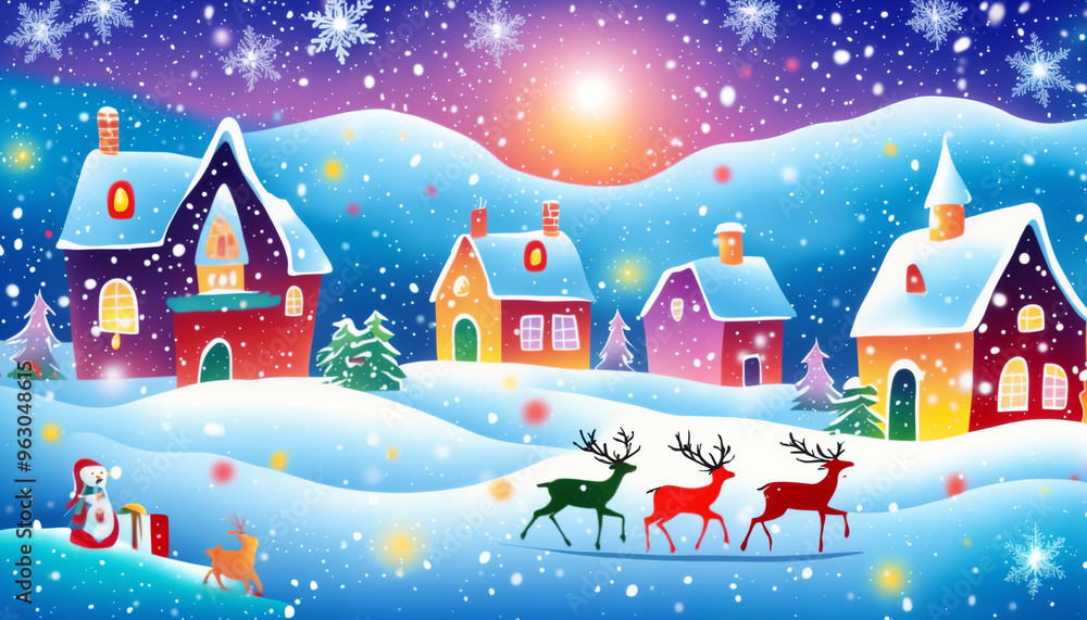 winter village with Christmas decorations, background for New year celebrations, winter fairy tale winter village with Christmas decorations, background for New year celebrations, winter fairy tale