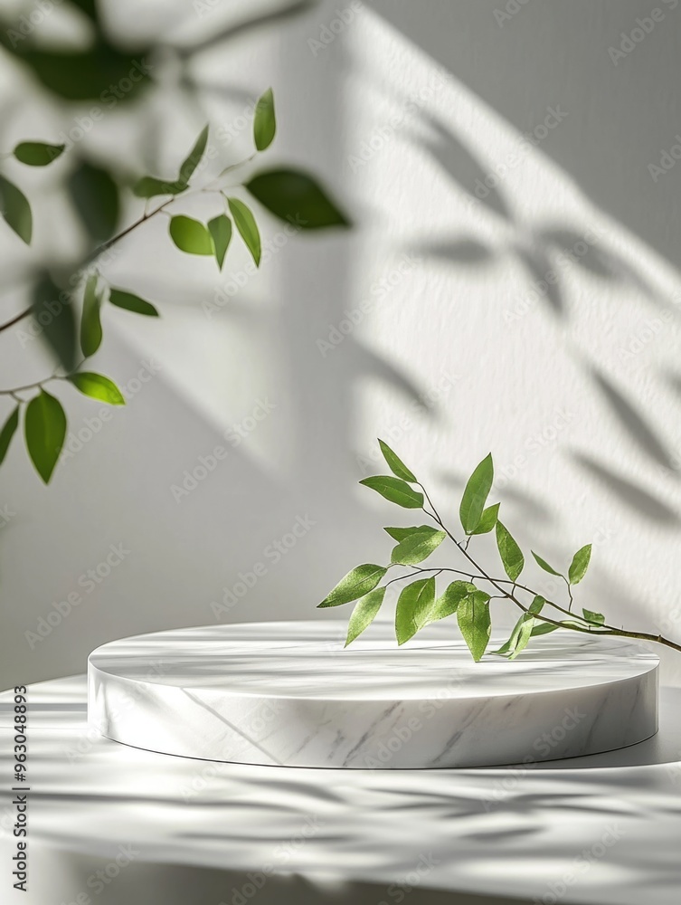 A white pedestal with a leaf on top of it A white pedestal with a leaf on top of it