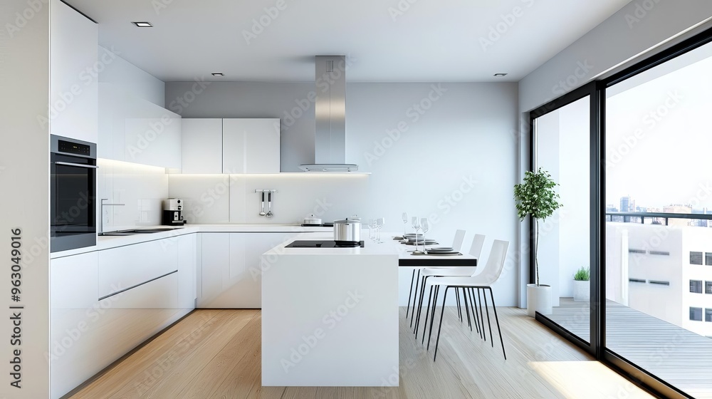 Small kitchen with a multi-use island for dining and working, contemporary and sleek Small kitchen with a multi-use island for dining and working, contemporary and sleek