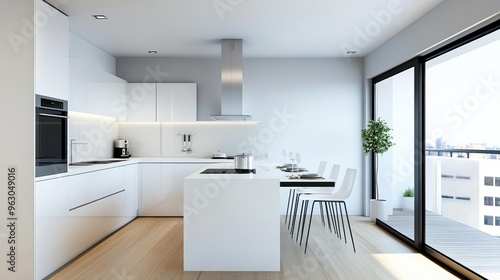 Wallpaper Mural Small kitchen with a multi-use island for dining and working, contemporary and sleek Torontodigital.ca