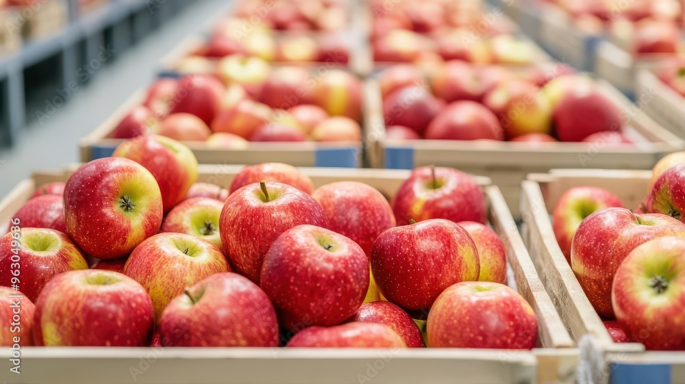 Smooth camera tracking shot of apples in crates Smooth camera tracking shot of apples in crates
