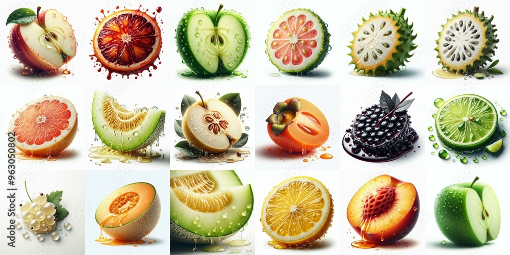 Different sliced fruits. AI generated illustration