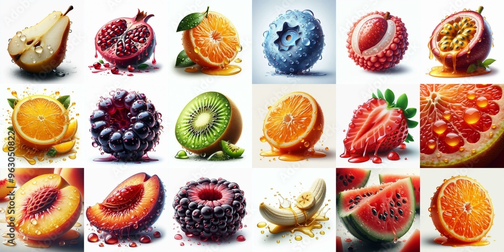Different sliced fruits. AI generated illustration