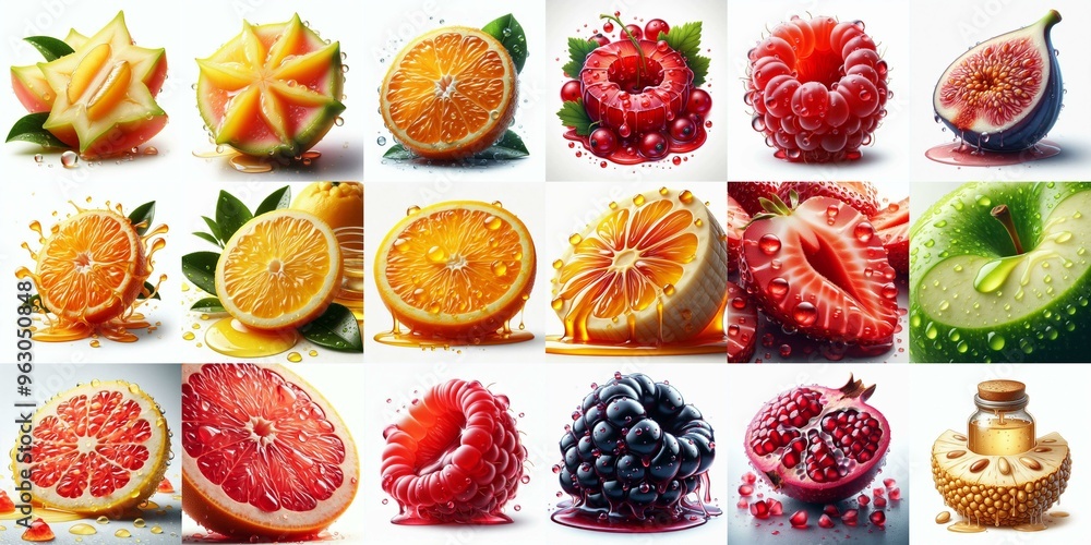 Different sliced fruits. AI generated illustration