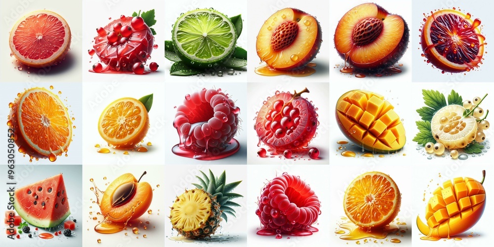 Different sliced fruits. AI generated illustration