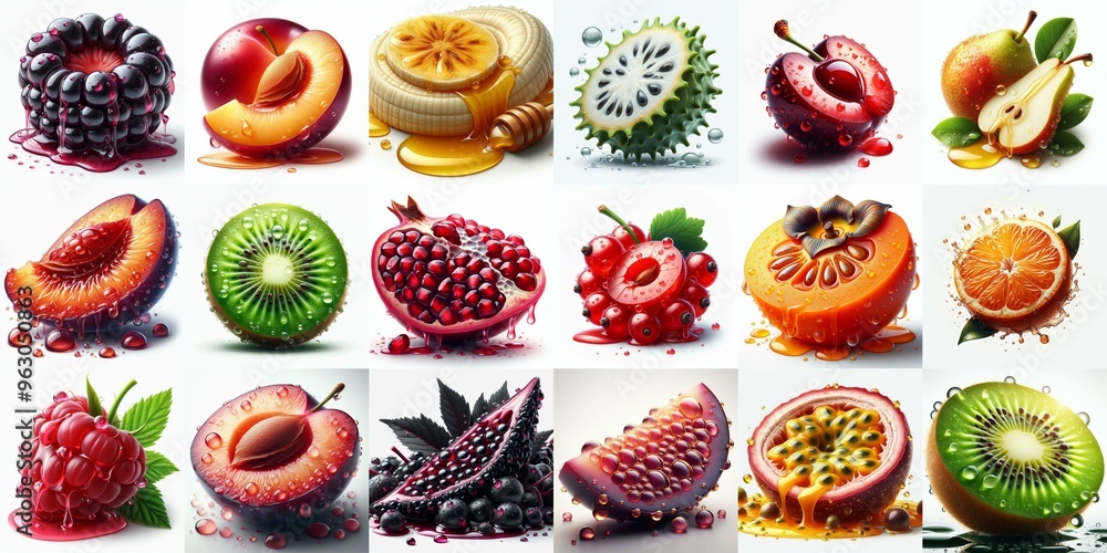 Different sliced fruits. AI generated illustration