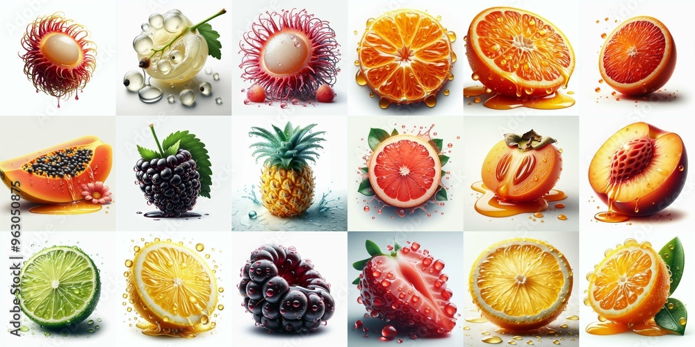 Different sliced fruits. AI generated illustration