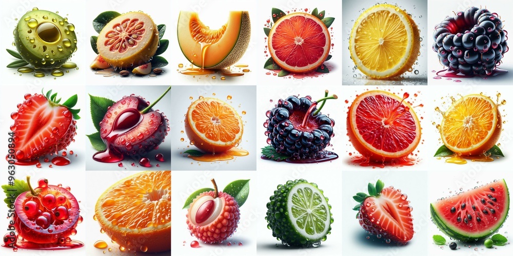 Different sliced fruits. AI generated illustration