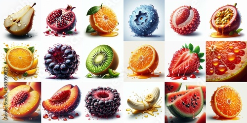 Different sliced fruits. AI generated illustration