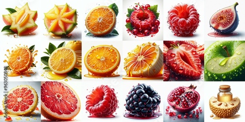 Obraz na płótnie Different sliced fruits. AI generated illustration w salonie