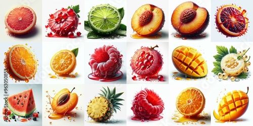 Obraz na płótnie Different sliced fruits. AI generated illustration w salonie