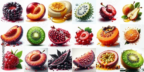 Obraz na płótnie Different sliced fruits. AI generated illustration w salonie