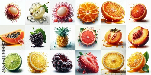 Obraz na płótnie Different sliced fruits. AI generated illustration w salonie