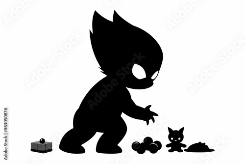  Little wolverine playing with toys different sty vector art illustration