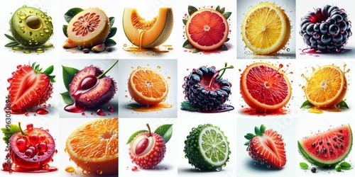 Different sliced fruits. AI generated illustration