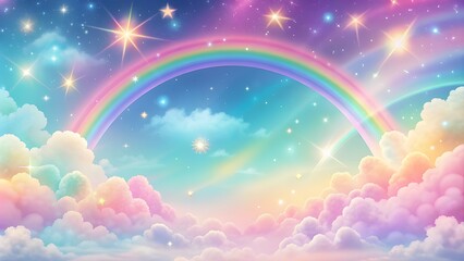 Ingelijste posters Regenboog Fantasiehemel met pluizige roze wolken  © designhunt