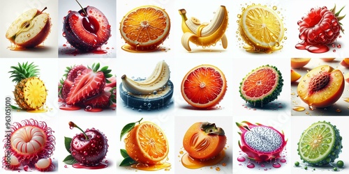 Different sliced fruits. AI generated illustration