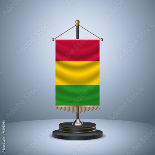 Guinea Vertical table flag with golden pole  on dark  gradient background