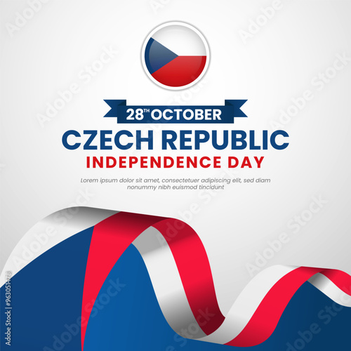 Czech Republic independence day Square Banner Background with Waving ribbon flag design