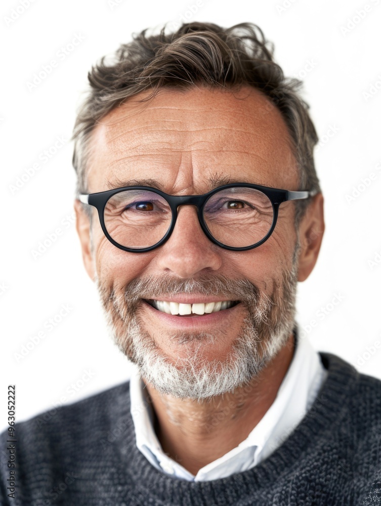 A man with glasses is smiling and wearing a sweater A man with glasses is smiling and wearing a sweater