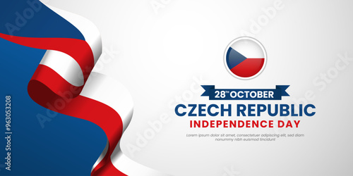 Czech Republic Independence and National Day on September 28th with Waving Ribbon Flag Background