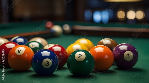Closeup of colorful billiard balls. flat design illustration. generative ai