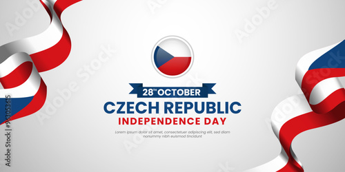 Czech Republic Independence and National Day on September 28th with Waving Ribbon Flag Background
