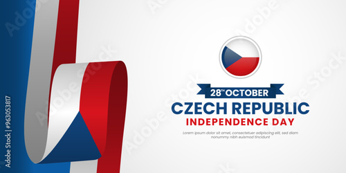 Czech Republic Independence and National Day on September 28th with Waving Ribbon Flag Background