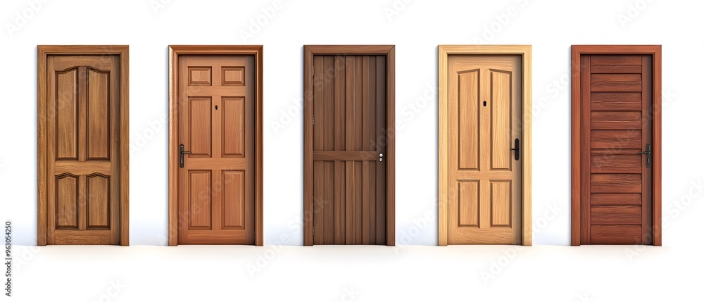 Set of wooden doors. on white background