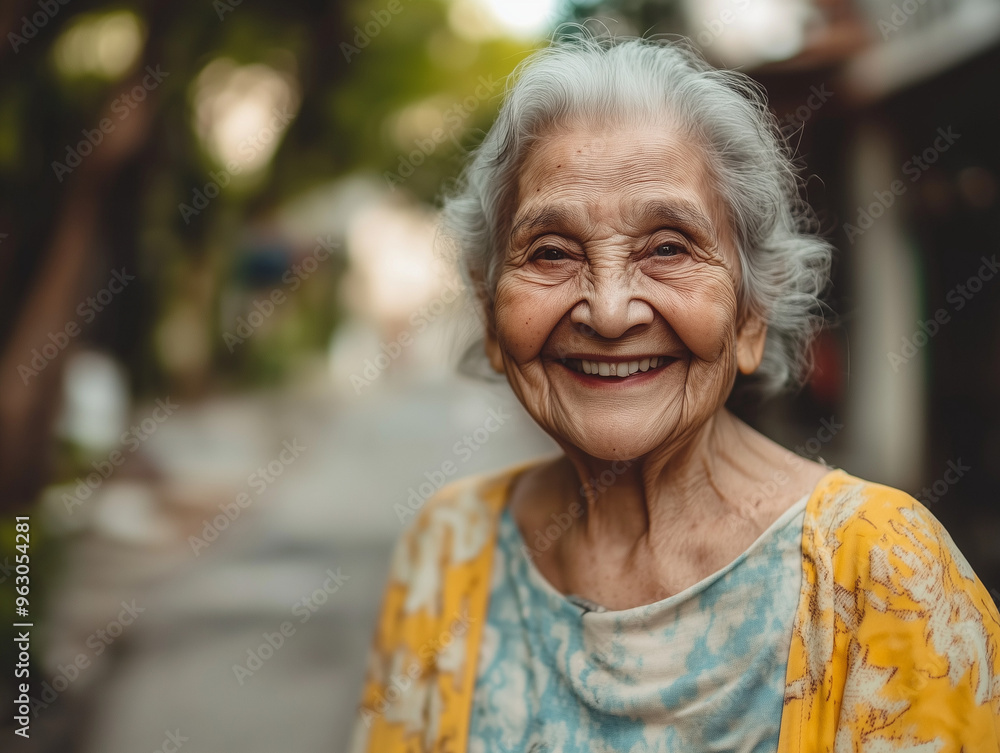 Joyful Elderly Woman with Soft Focus Background Joyful Elderly Woman with Soft Focus Background