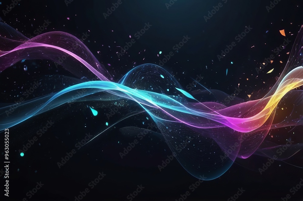 Fototapeta premium Abstract background with floating wavy lines and lighting effects. Made with generative AI technology