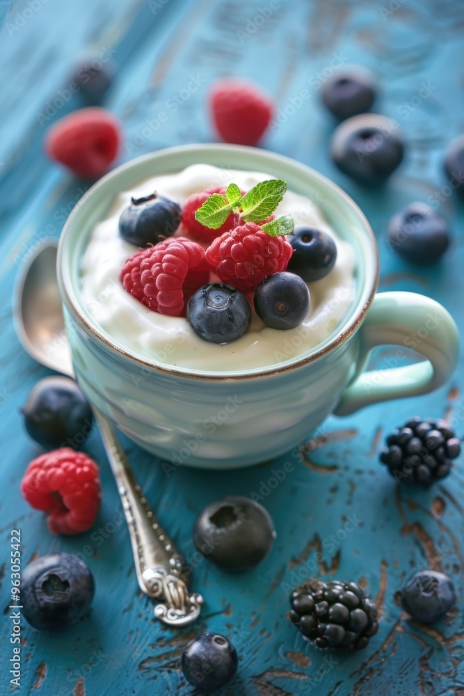 Yogurt with blueberry fruit in bowl Yogurt with blueberry fruit in bowl